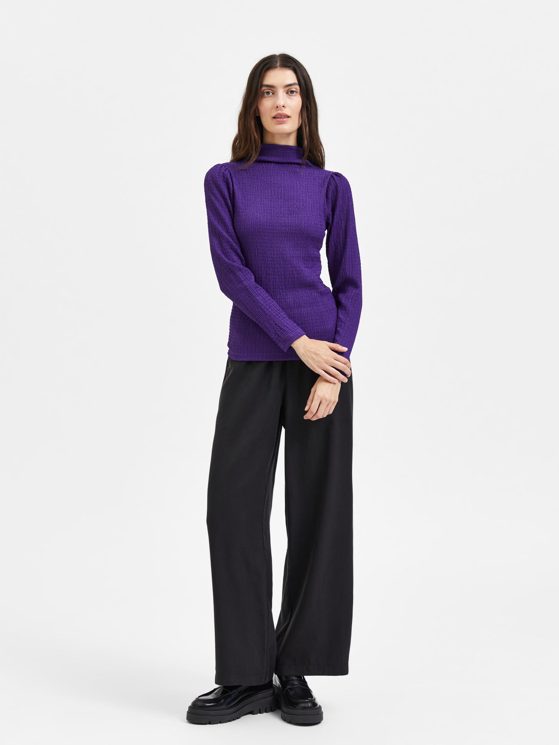 Bea long sleeve top with high cowl neckline - Acai - Harrison Fashion