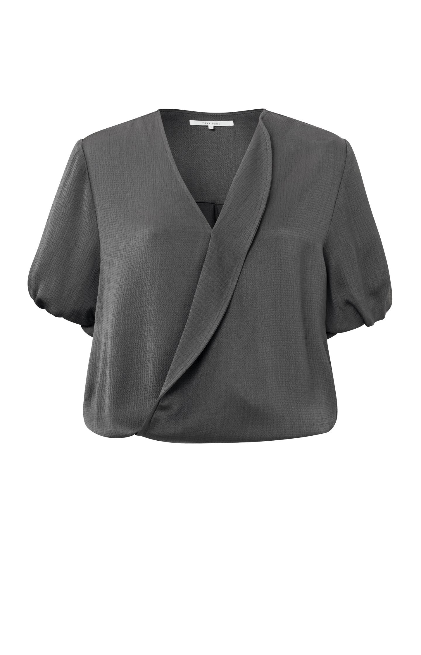 Blouson top with puff sleeve detail - Magnet Grey - Harrison Fashion