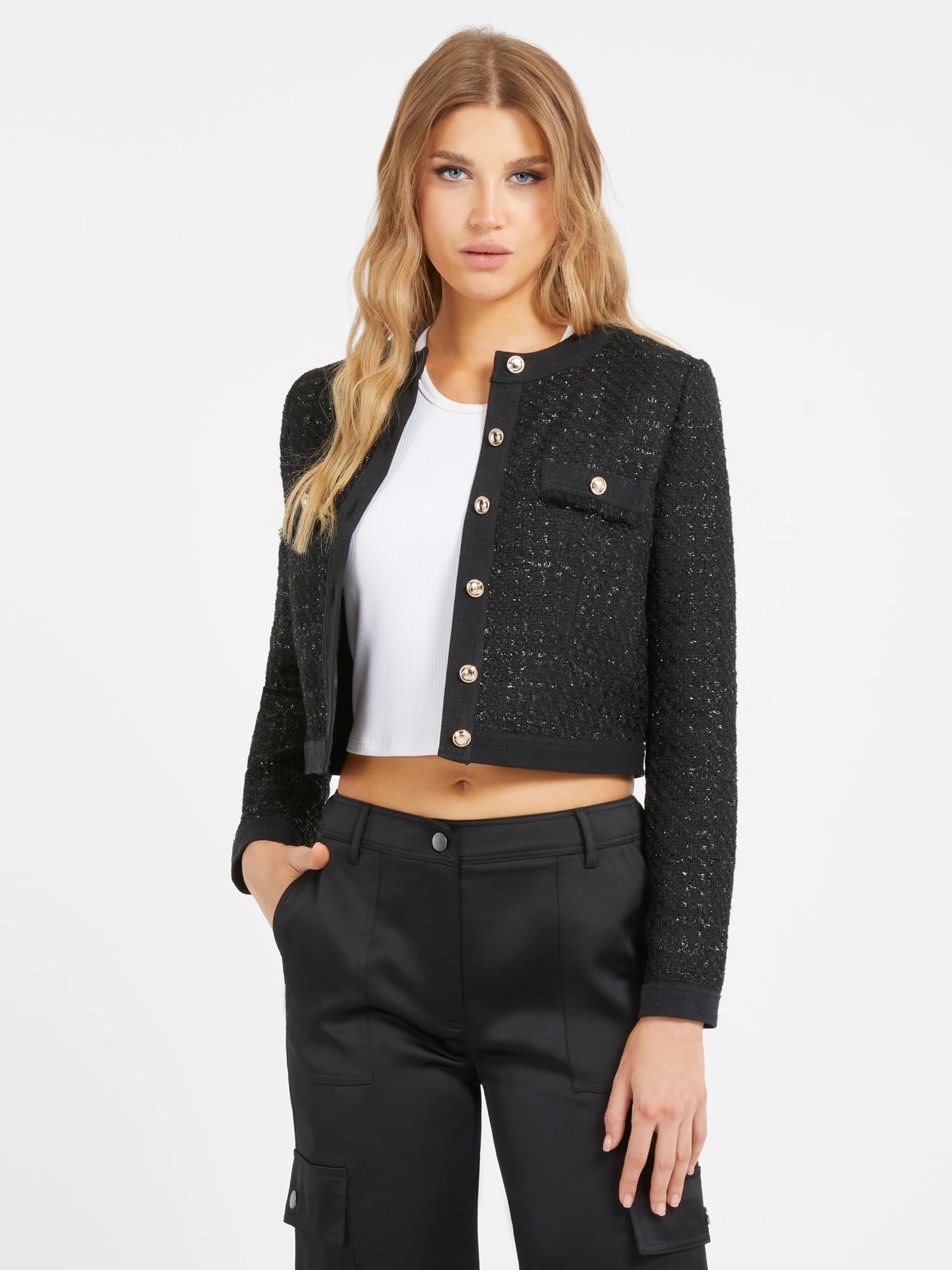 Clarissa Tweed Jacket - black tweed fantasy - Harrison Fashion