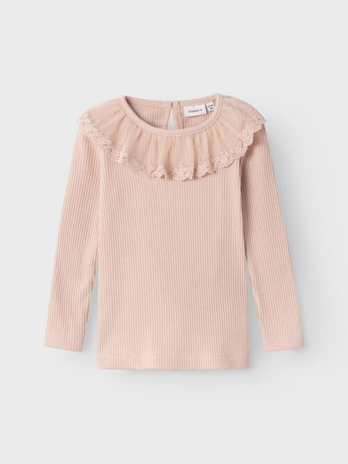 Slim Long Sleeve Top with Lace Collar | Rose smoke