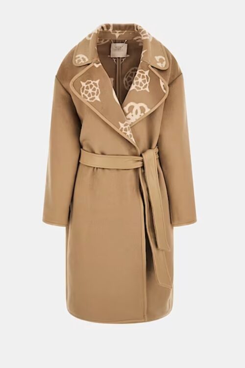 Ludovica Logo Wrap Coat - Jacquard Logo Beige - Harrison Fashion