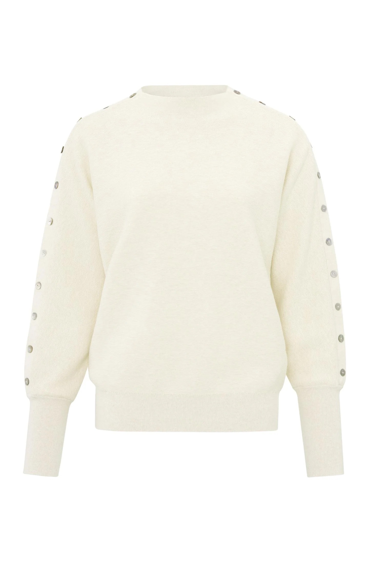 Sweater with boatneck, long sleeves and button details |Ivory White Melange