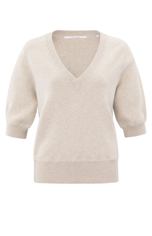 Soft Sweater With V Neck and Half Long Sleeves | Gray Morn Beige Melange