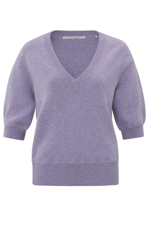 Soft Sweater with V Neck and Half Long Sleeves | Lavender Purple Melange