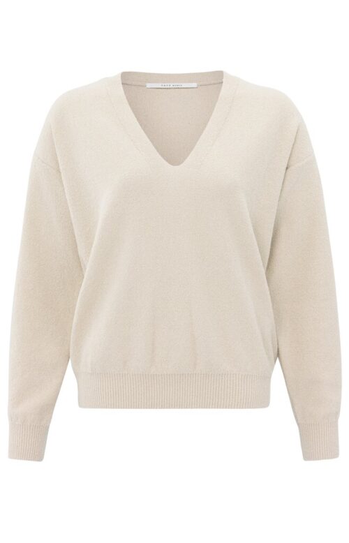 Sweater with V Neckline and Dropped Shoulders | Gray Morn Beige