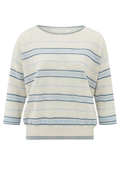Striped Sweater with Boatneck and Rib Details | Beige Dessin