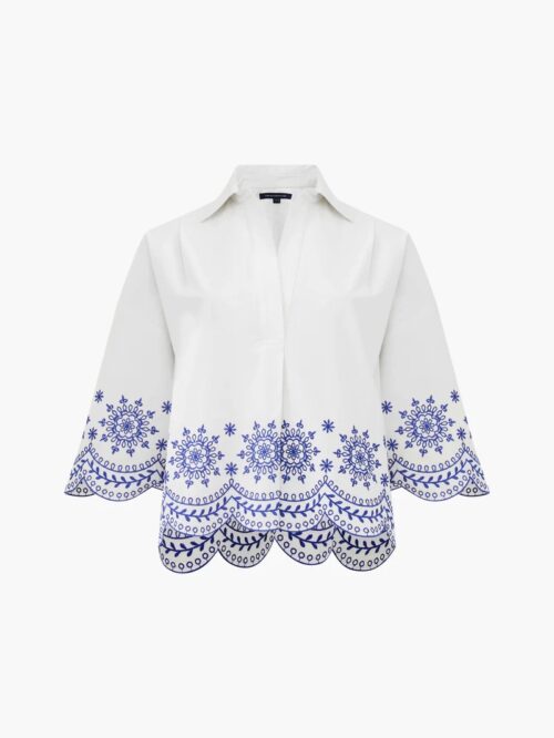Alissa Cotton Embroid Popover | Linen White