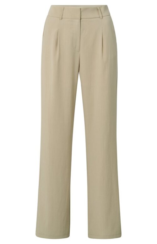 Woven wide leg trousers with side pocket, zip fly and pleats - Light Green