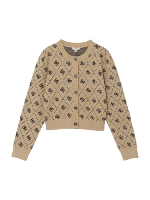 Sarah 4G Ls Cardigan Sweater | Travertine Sand Black