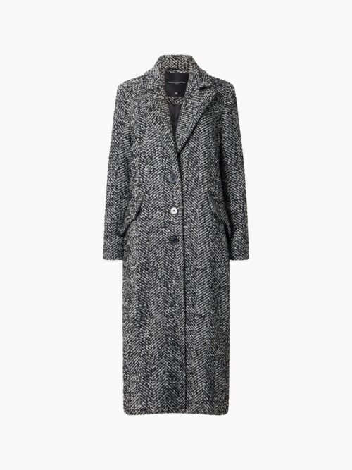 Chantelle Herringbone Long Coat | Black-White