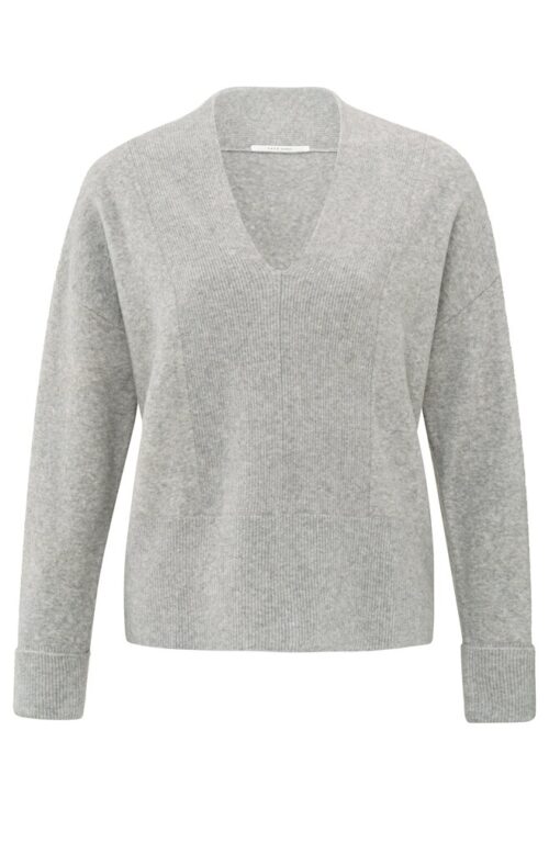 Soft Sweater with Deep V Neck and Subtle Rib Details | Formal Gray