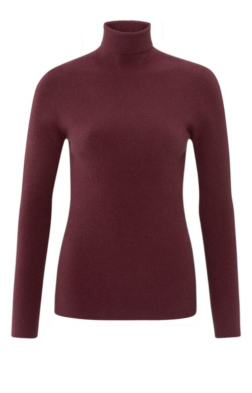 Turtleneck Sweater with Slim Fit in Ribbed Structure | Tawny Port Red