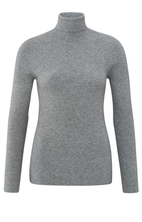 Turtleneck Sweater with Slim Fit in Ribbed Structure | Medium Grey Melange