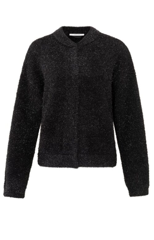 Fluffy Bomber Cardigan with Long Sleeves | Black