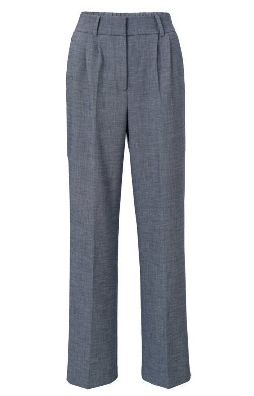 Woven Trousers with Wide Legs Pockets and Pleat Details | Outer Space Blue Melange