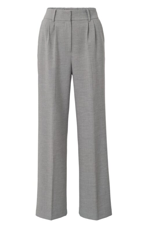 Woven Trousers with Wide Legs Pockets and Pleat Details | Light Grey Melange